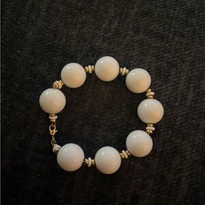 White Beaded Bracelet with Gold Accents